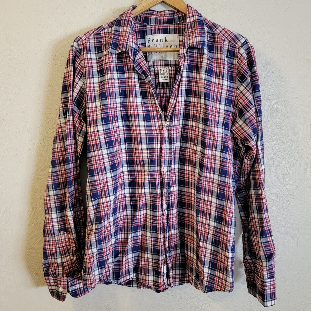Frank & Eileen Barry Button Up Shirt Plaid Soft Flannel Red Blue White Large